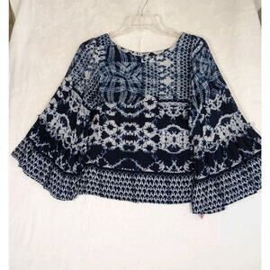 Vintage X America Boho Blouse Size Medium Batik Bell Sleeves See Photos Meas